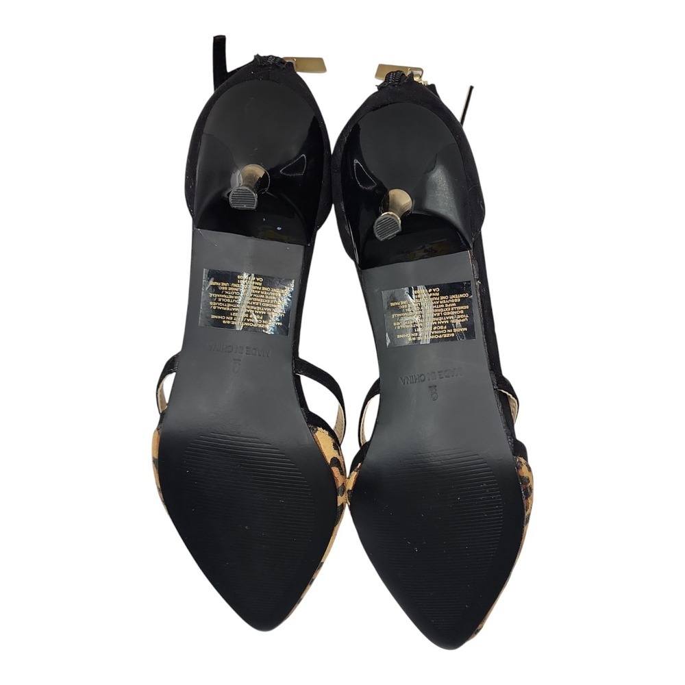 Animal Print Pointed Toe Heels Buckle Elegant Black 9 - Picture 5 of 10